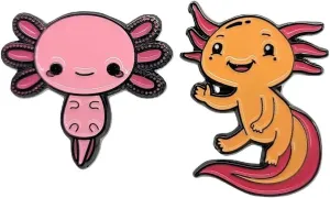 2 Pack! Axolotl Enamel Pins with Safety Backing. 2 Pieces, Cute & Waving