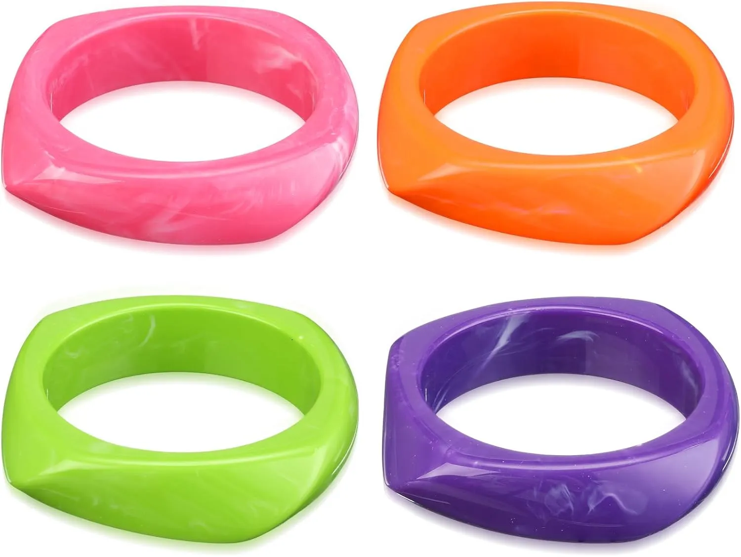 4 Pcs Colorful Square Acrylic Resin Bangle Bracelet Wide Geometric Irregular Wristbands Women