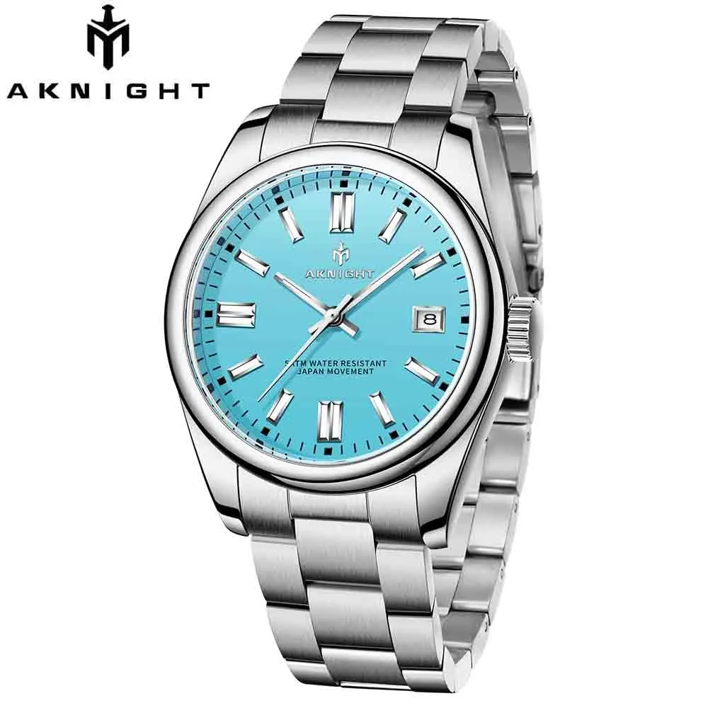 AKNIGHT Watch for Man Quartz Movement Stainless Steel Business Waterproof Watches Luxury Original Date Clock Relogio Masculino