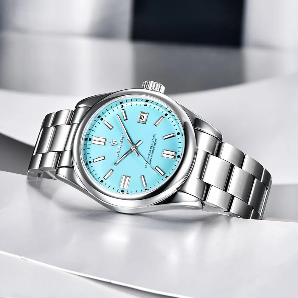 AKNIGHT Watch for Man Quartz Movement Stainless Steel Business Waterproof Watches Luxury Original Date Clock Relogio Masculino
