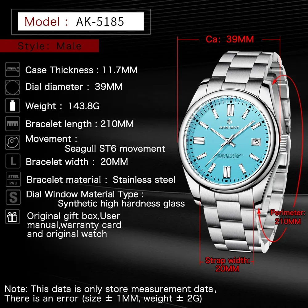 AKNIGHT Watch for Man Quartz Movement Stainless Steel Business Waterproof Watches Luxury Original Date Clock Relogio Masculino