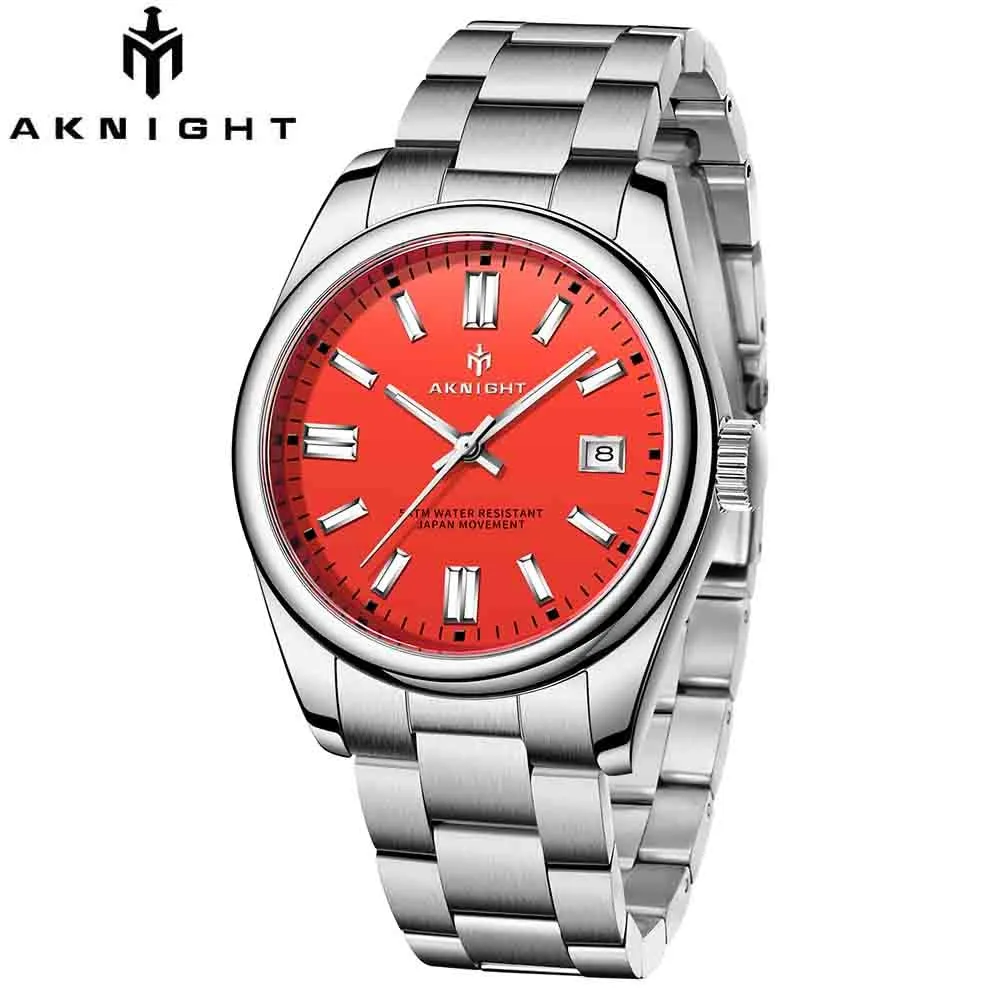 AKNIGHT Watch for Man Quartz Movement Stainless Steel Business Waterproof Watches Luxury Original Date Clock Relogio Masculino