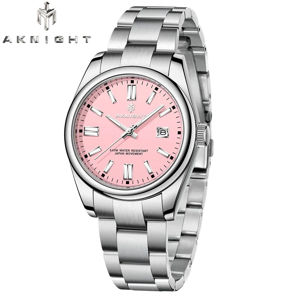 AKNIGHT Watch for Man Quartz Movement Stainless Steel Business Waterproof Watches Luxury Original Date Clock Relogio Masculino