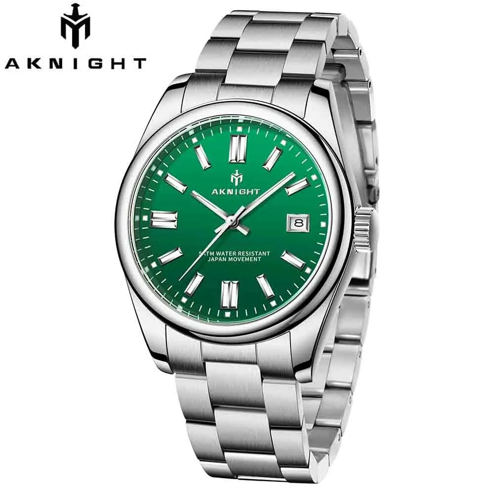 AKNIGHT Watch for Man Quartz Movement Stainless Steel Business Waterproof Watches Luxury Original Date Clock Relogio Masculino