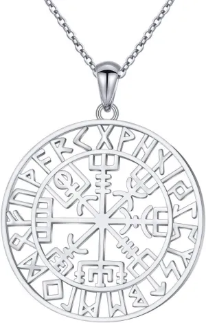 Alphm S925 Sterling Silver Large Compass Viking Pendant Necklace for Men Women Graduation Friendship Talisman Travel Jewelry