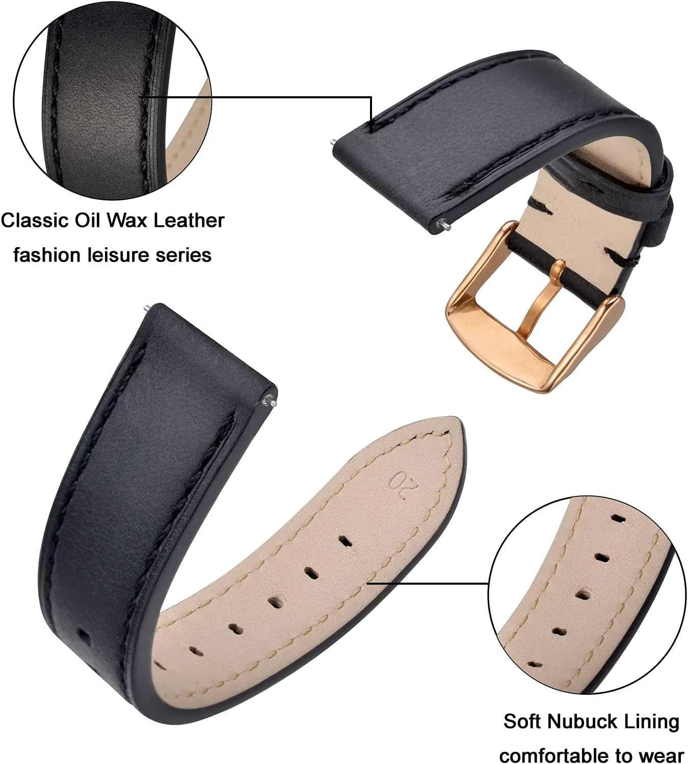 ANNEFIT Watch Band 16mm 17mm 18mm 19mm 20mm 21mm 22mm 24mm - Classic Oil Wax Leather Quick Release Watch Strap for Men Women