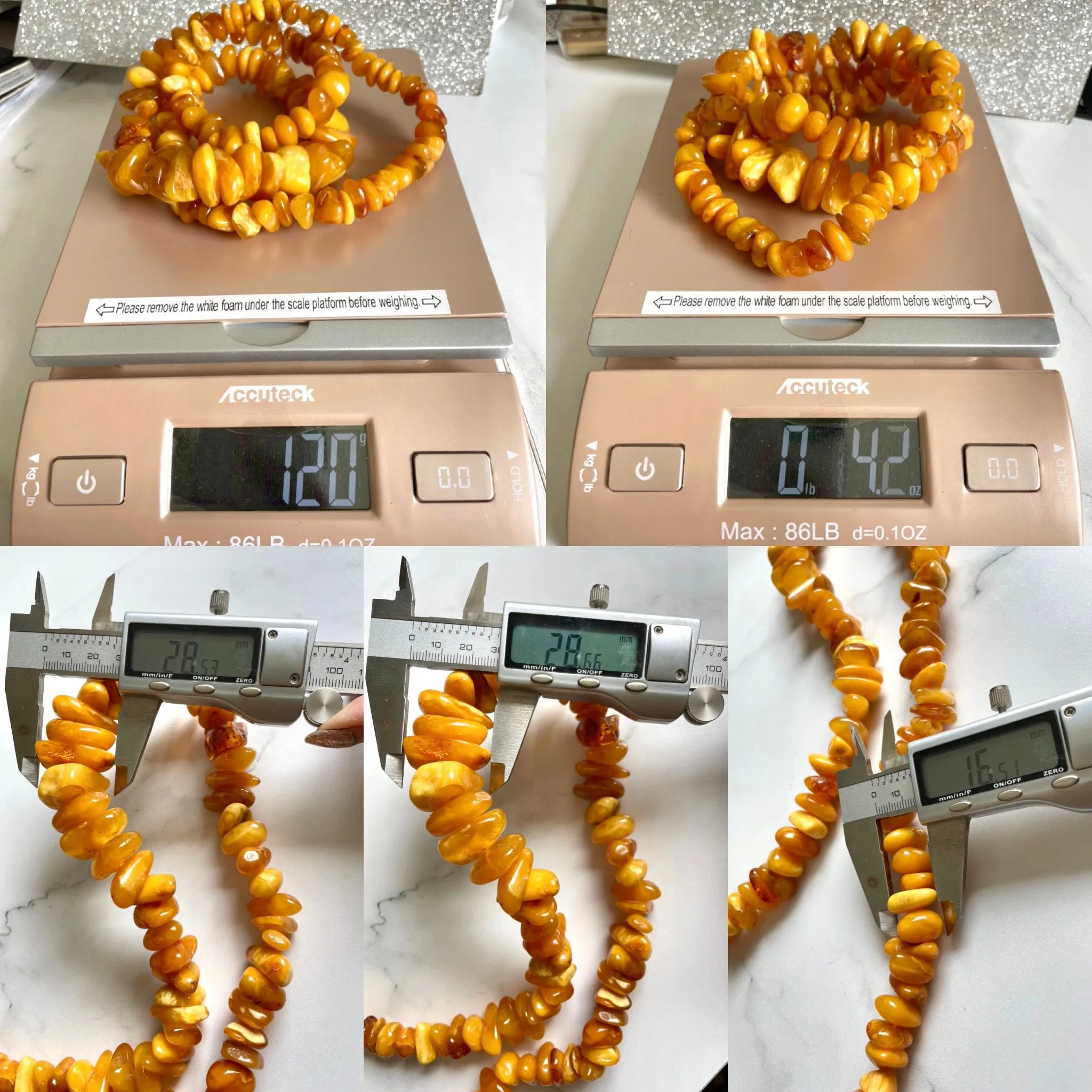 Antique Genuine Butterscotch Amber Bead 14”  Long Necklace 120g