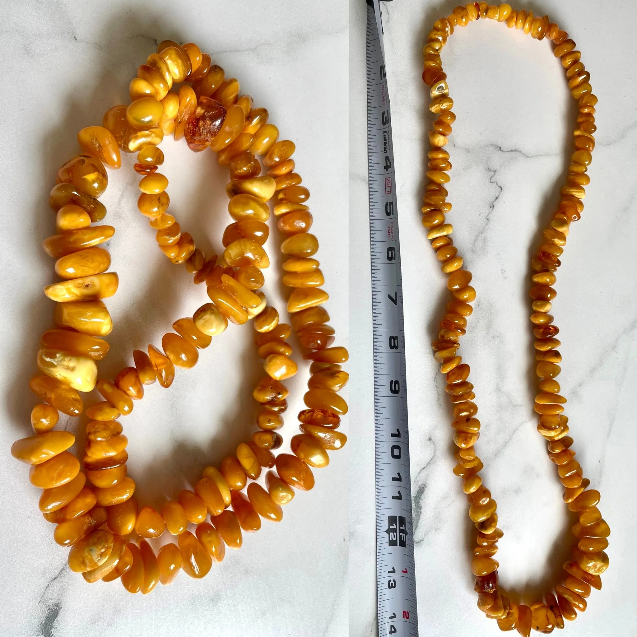 Antique Genuine Butterscotch Amber Bead 14”  Long Necklace 120g