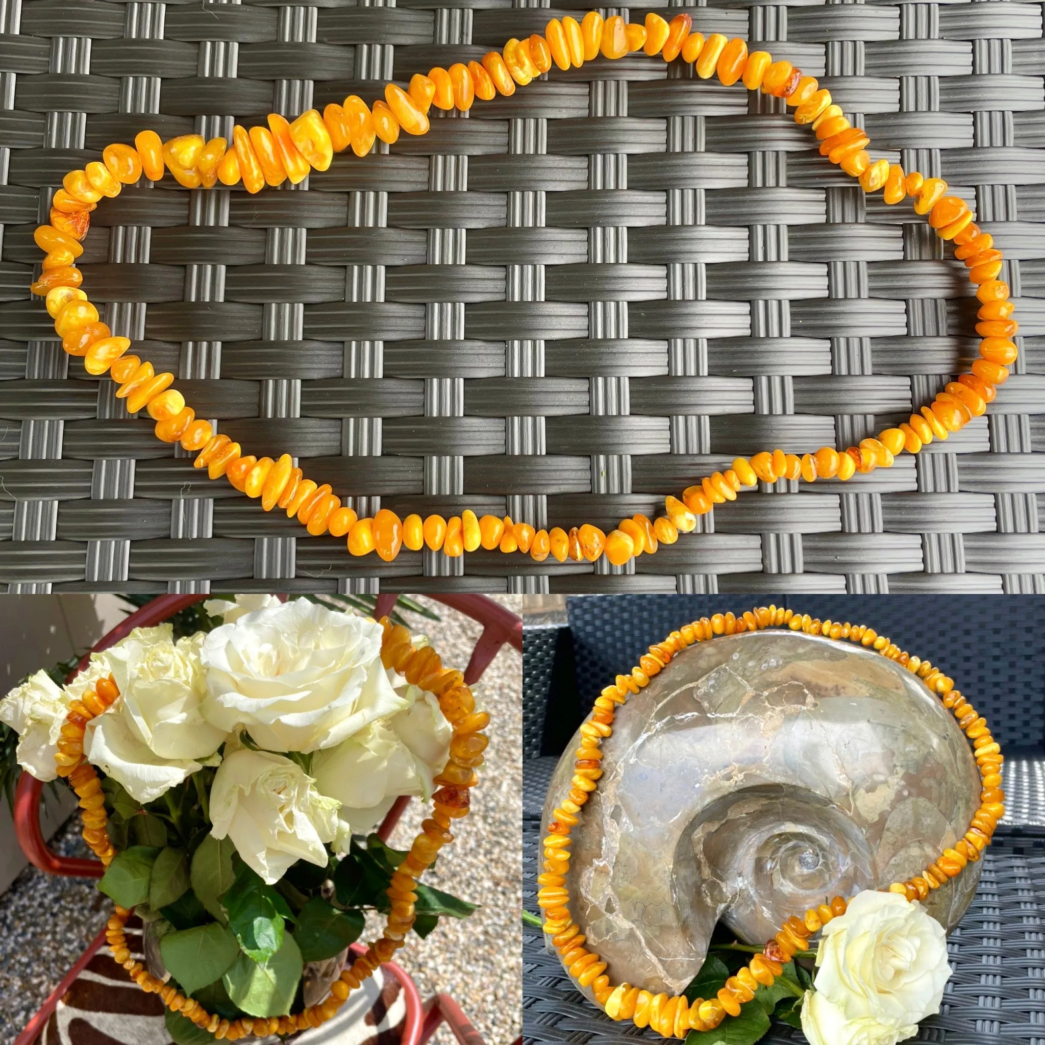 Antique Genuine Butterscotch Amber Bead 14”  Long Necklace 120g