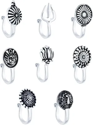 Antique Silver Oxidized 7 pcs combo set Ethnic Indian Traditional non-piercing Nose pin Jewelry Variation