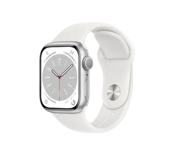 Apple Watch Series 8 GPS, 41mm Silver Aluminium Case with White Sports Band - S/M - Acceptable