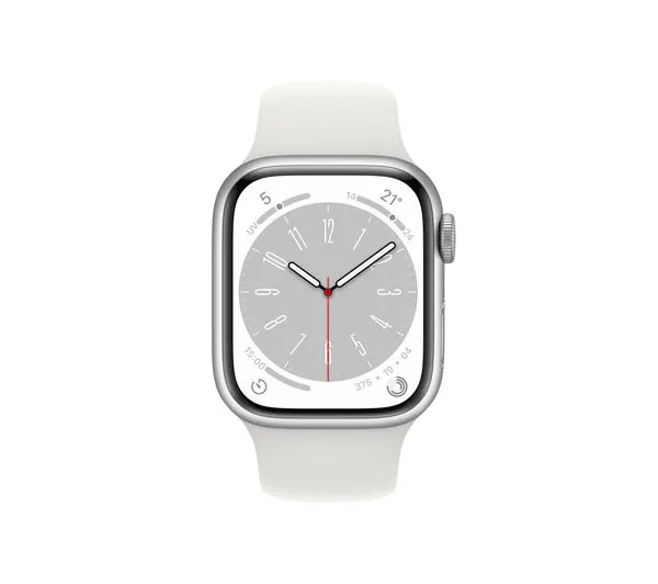 Apple Watch Series 8 GPS, 41mm Silver Aluminium Case with White Sports Band - S/M - Acceptable