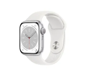 Apple Watch Series 8 GPS, 41mm Silver Aluminium Case with White Sports Band - S/M - Acceptable