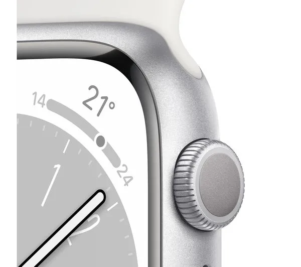 Apple Watch Series 8 GPS, 41mm Silver Aluminium Case with White Sports Band - S/M - Acceptable