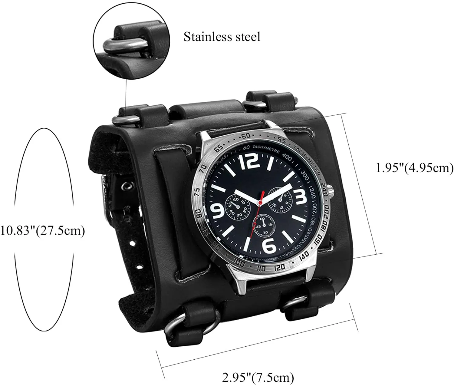 Avaner Mens Retro Steampunk Rock Black Wide Leather Bracelet Cuff Watches Big Face Round Dial Analog Quartz Sport Watch [Upgraded] Japanese Quartz Movement Watch