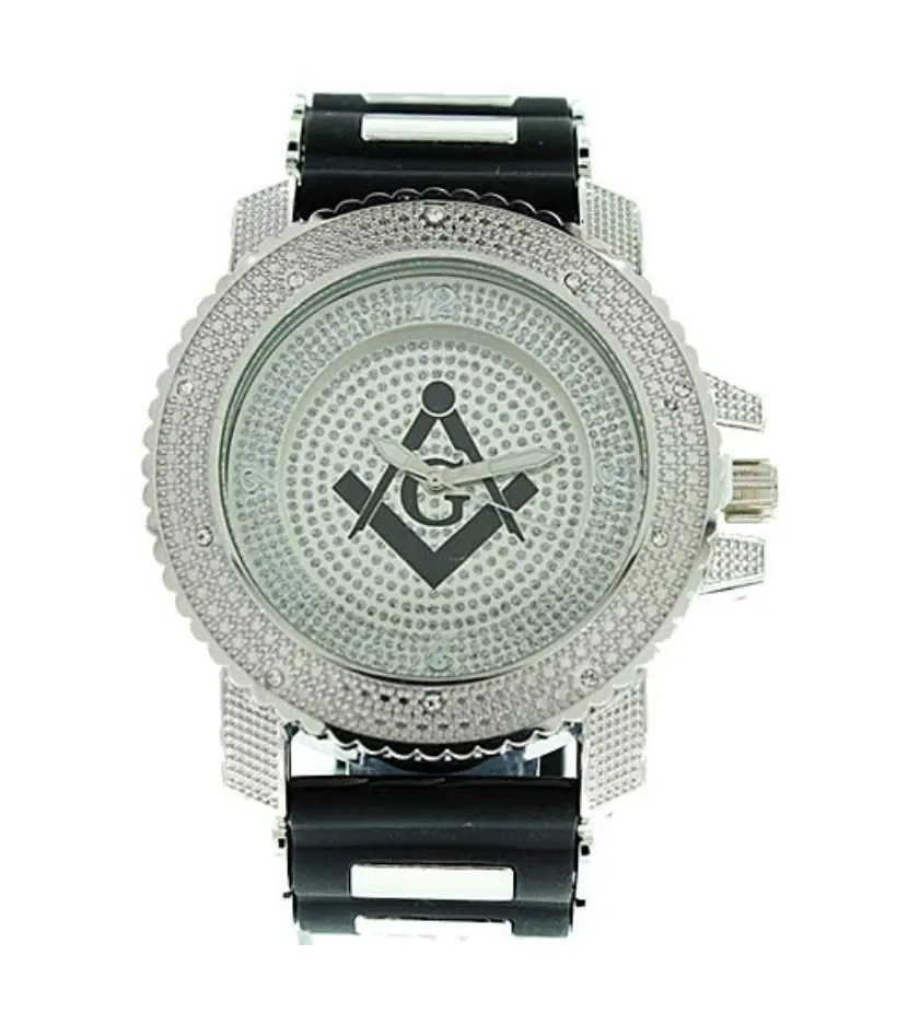 Black Silver Freemason Watch Diamond Sports Watch Masonic Gift Prince Hall Regalia Compass & Square