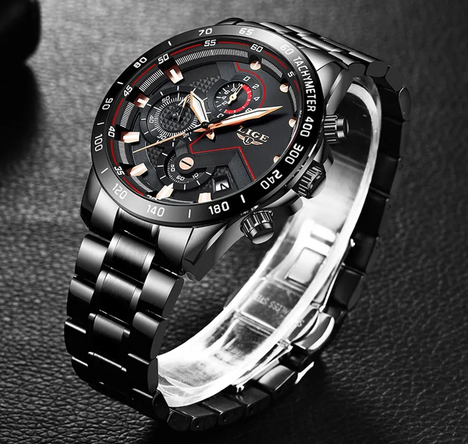 Blue and silver stainless steel chronograph sports watch