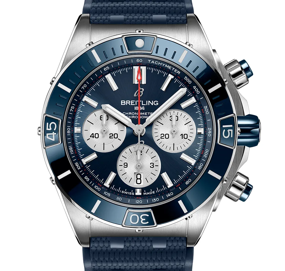 Breitling Super Chronomat B01 44 with Blue Rubber Strap