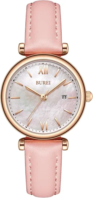 BUREI Women's Watch Fashion Leather Strap Watches for Women,Simple Three Hands Analog QuartzWristwatch,Gift for Women