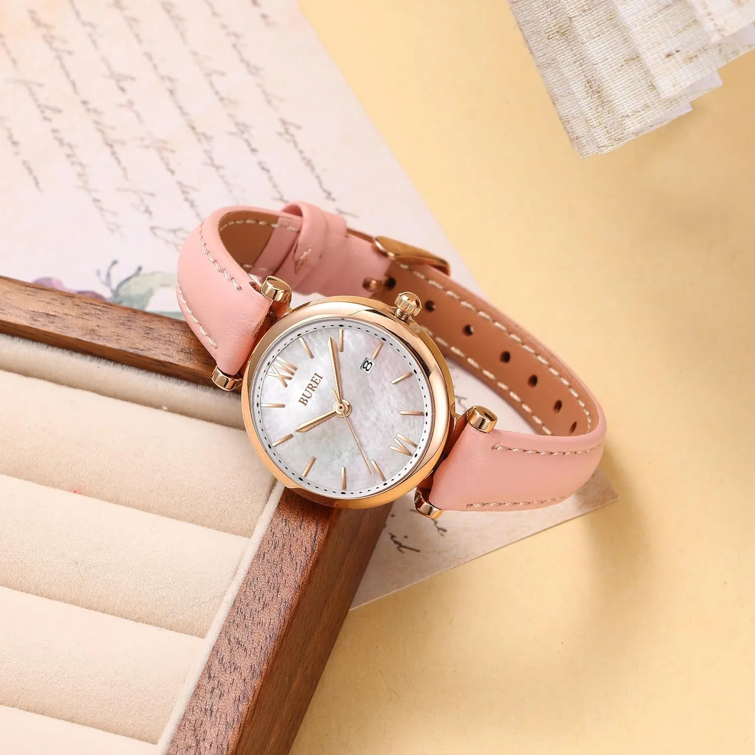 BUREI Women's Watch Fashion Leather Strap Watches for Women,Simple Three Hands Analog QuartzWristwatch,Gift for Women