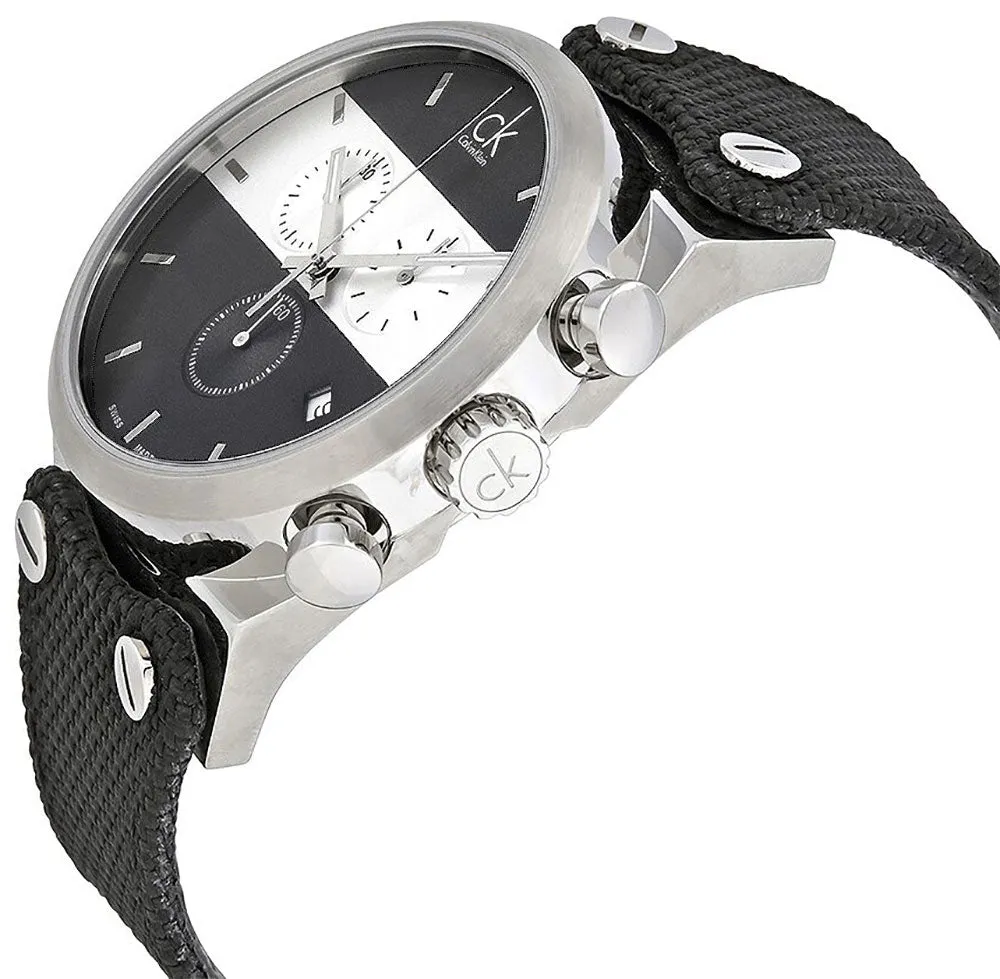 Calvin Klein Eager Chronograph Black Nylon Strap Black and Silver Dial Quartz Mens Watch K4B371B3