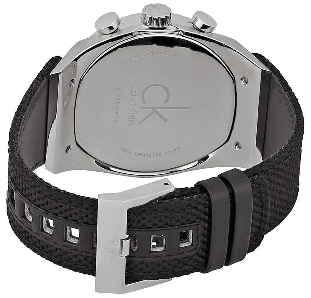 Calvin Klein Eager Chronograph Black Nylon Strap Black and Silver Dial Quartz Mens Watch K4B371B3