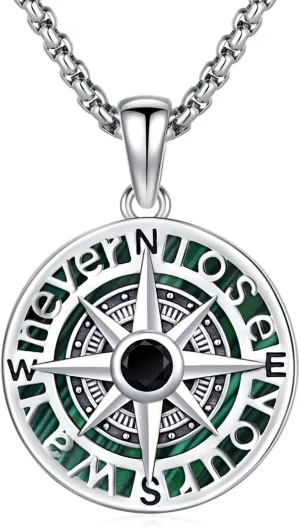 Compass Necklace 925 Sterling Silver Compass Pendant Necklace for Men Graduation inspirational Jewelry Gift for Women Men