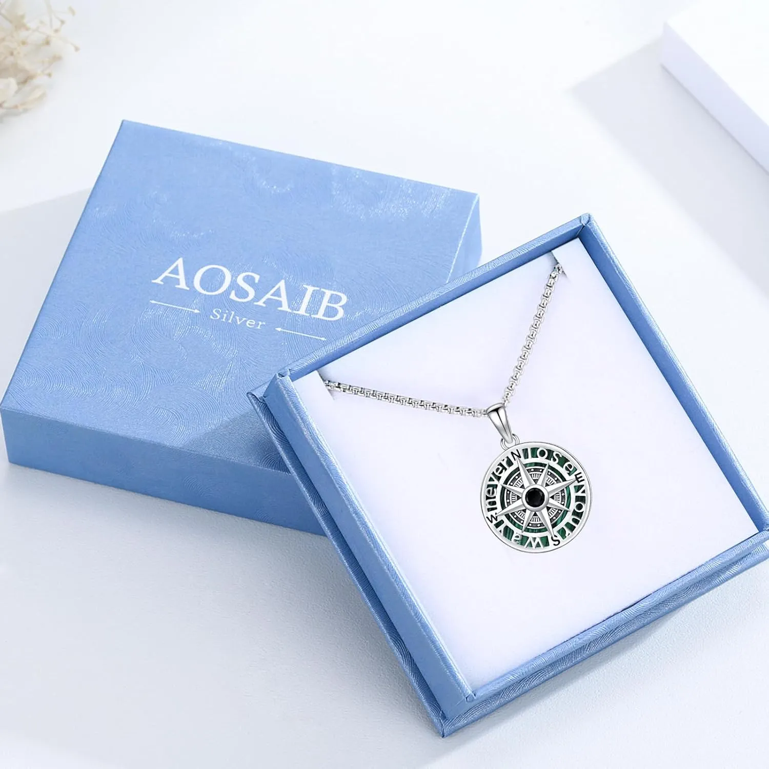 Compass Necklace 925 Sterling Silver Compass Pendant Necklace for Men Graduation inspirational Jewelry Gift for Women Men