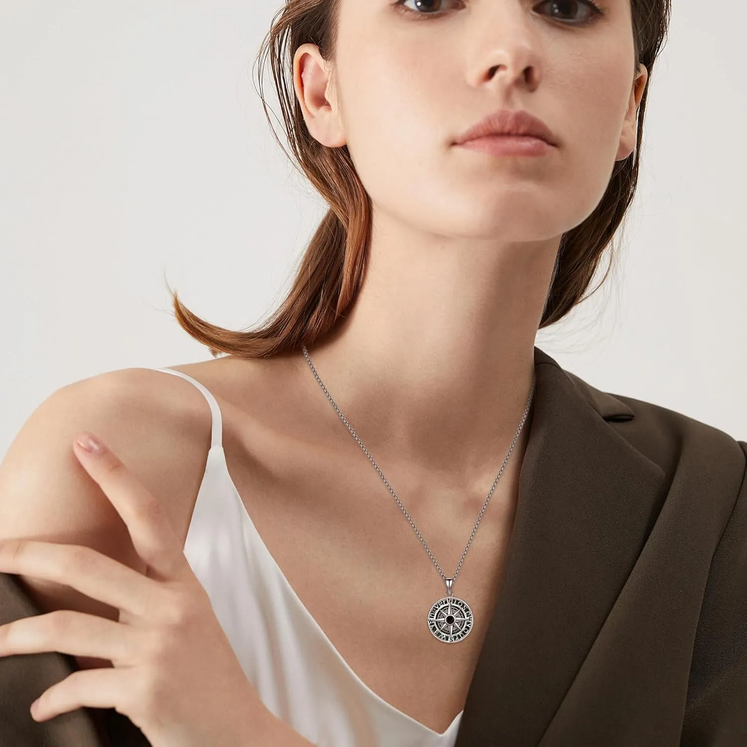 Compass Necklace 925 Sterling Silver Compass Pendant Necklace for Men Graduation inspirational Jewelry Gift for Women Men
