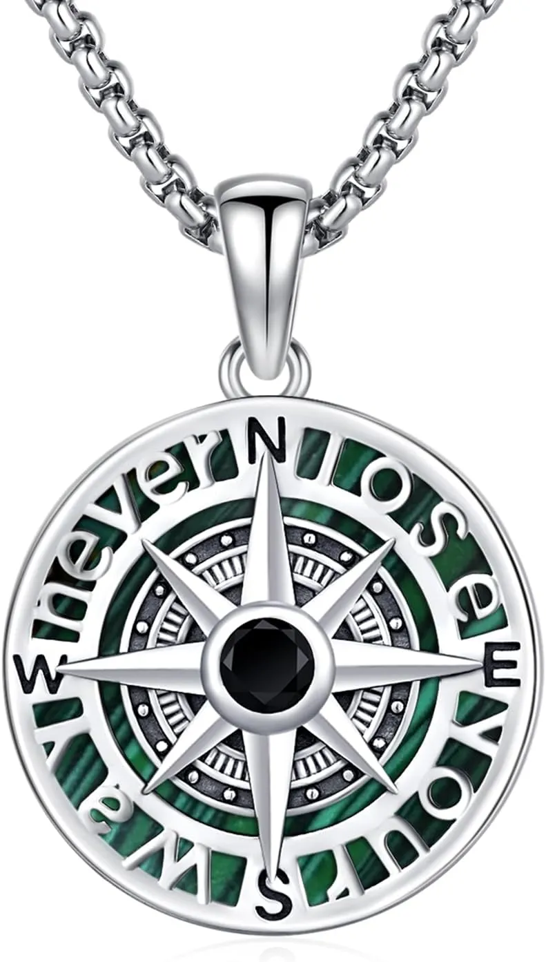 Compass Necklace 925 Sterling Silver Compass Pendant Necklace for Men Graduation inspirational Jewelry Gift for Women Men