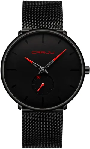 CRRJU Men Business Slim Analog Quartz Watch,Date Black Dial Wrist Watch with Mesh Bracelet Strap
