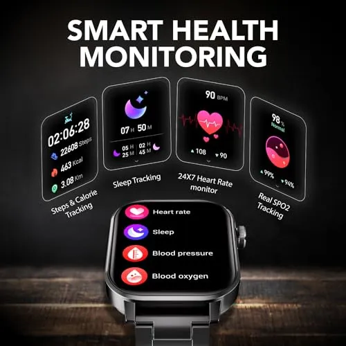 Cultsport Ace X Luxe 1.96" AMOLED Smartwatch, Premium Metallic Build Smartwatch, Always On Display, Bluetooth Calling, Live Cricket Score,Functional Crown(Luxe Black Steel)