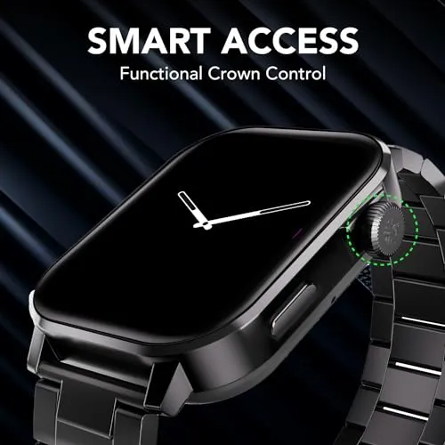 Cultsport Ace X Luxe 1.96" AMOLED Smartwatch, Premium Metallic Build Smartwatch, Always On Display, Bluetooth Calling, Live Cricket Score,Functional Crown(Luxe Black Steel)