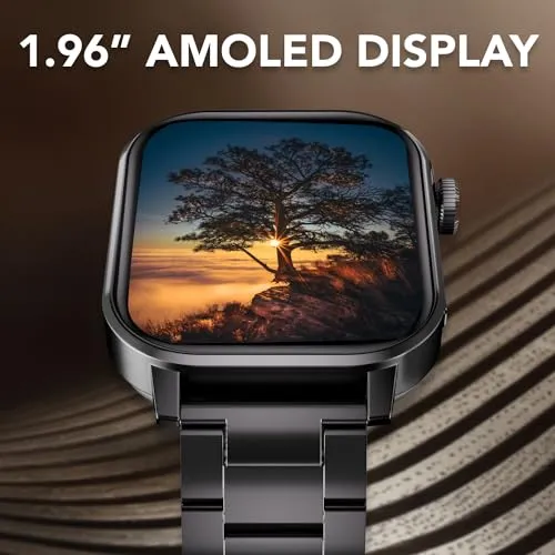 Cultsport Ace X Luxe 1.96" AMOLED Smartwatch, Premium Metallic Build Smartwatch, Always On Display, Bluetooth Calling, Live Cricket Score,Functional Crown(Luxe Black Steel)