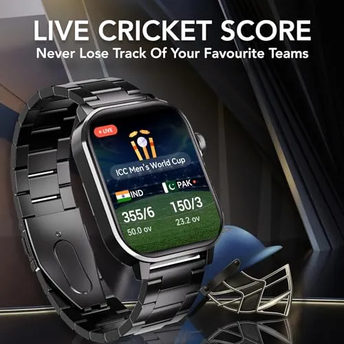 Cultsport Ace X Luxe 1.96" AMOLED Smartwatch, Premium Metallic Build Smartwatch, Always On Display, Bluetooth Calling, Live Cricket Score,Functional Crown(Luxe Black Steel)