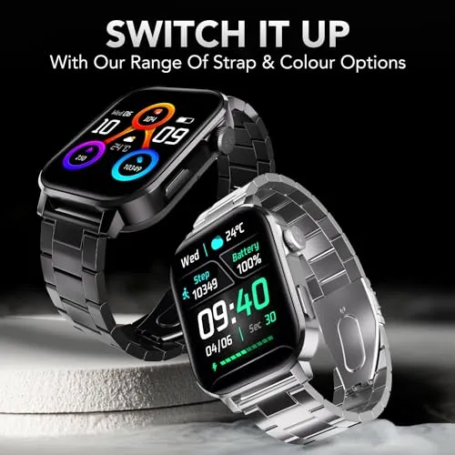 Cultsport Ace X Luxe 1.96" AMOLED Smartwatch, Premium Metallic Build Smartwatch, Always On Display, Bluetooth Calling, Live Cricket Score,Functional Crown(Luxe Black Steel)
