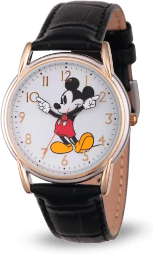 Disney Mickey Mouse Adult Classic Cardiff Articulating Hands Analog Quartz Leather Strap Watch