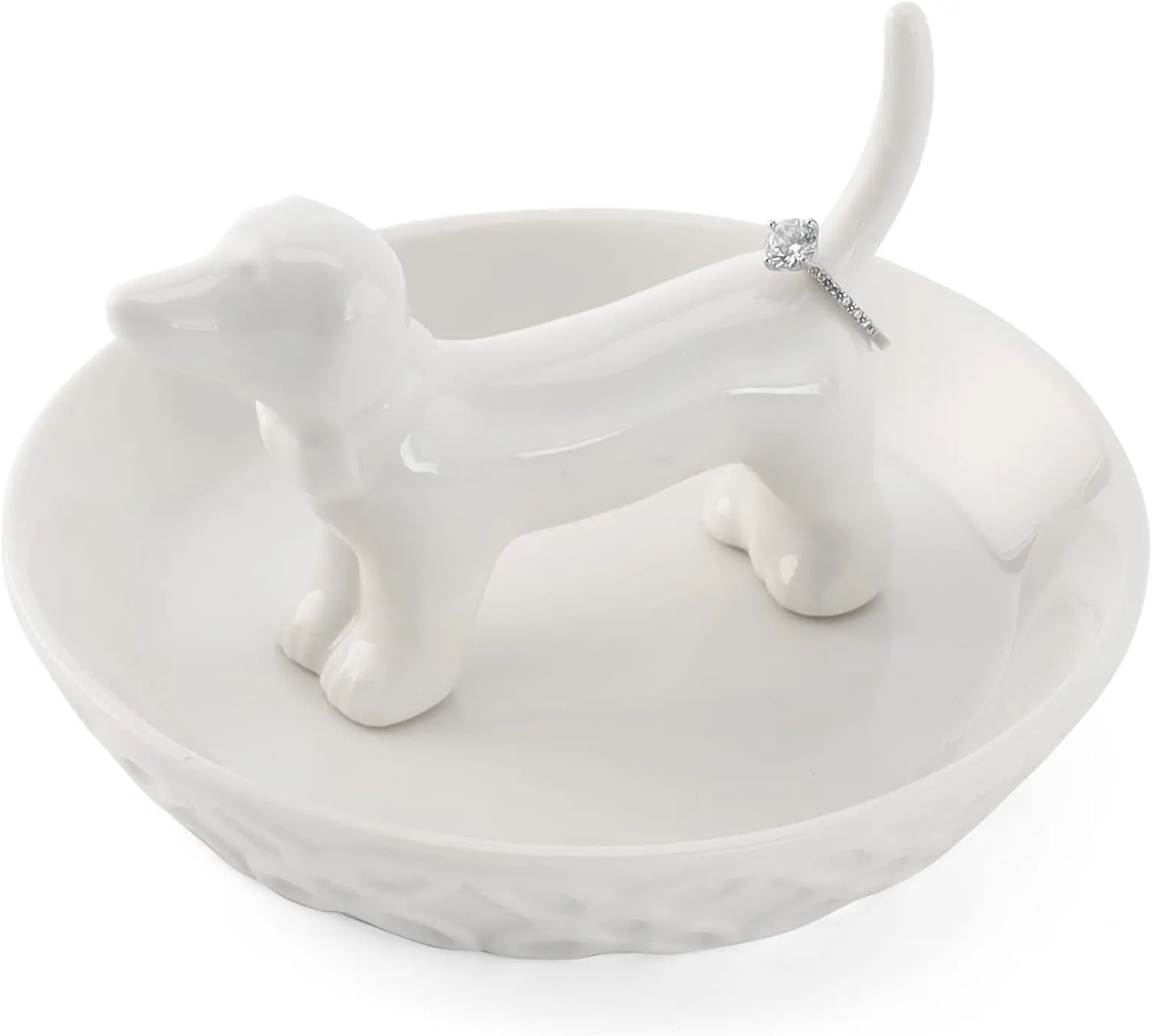 Dog Ring Holder,Ceramic White Jewelry Holder, Dog Gift for Women Birthday/Wedding/Graduation/Christmas/Valentines