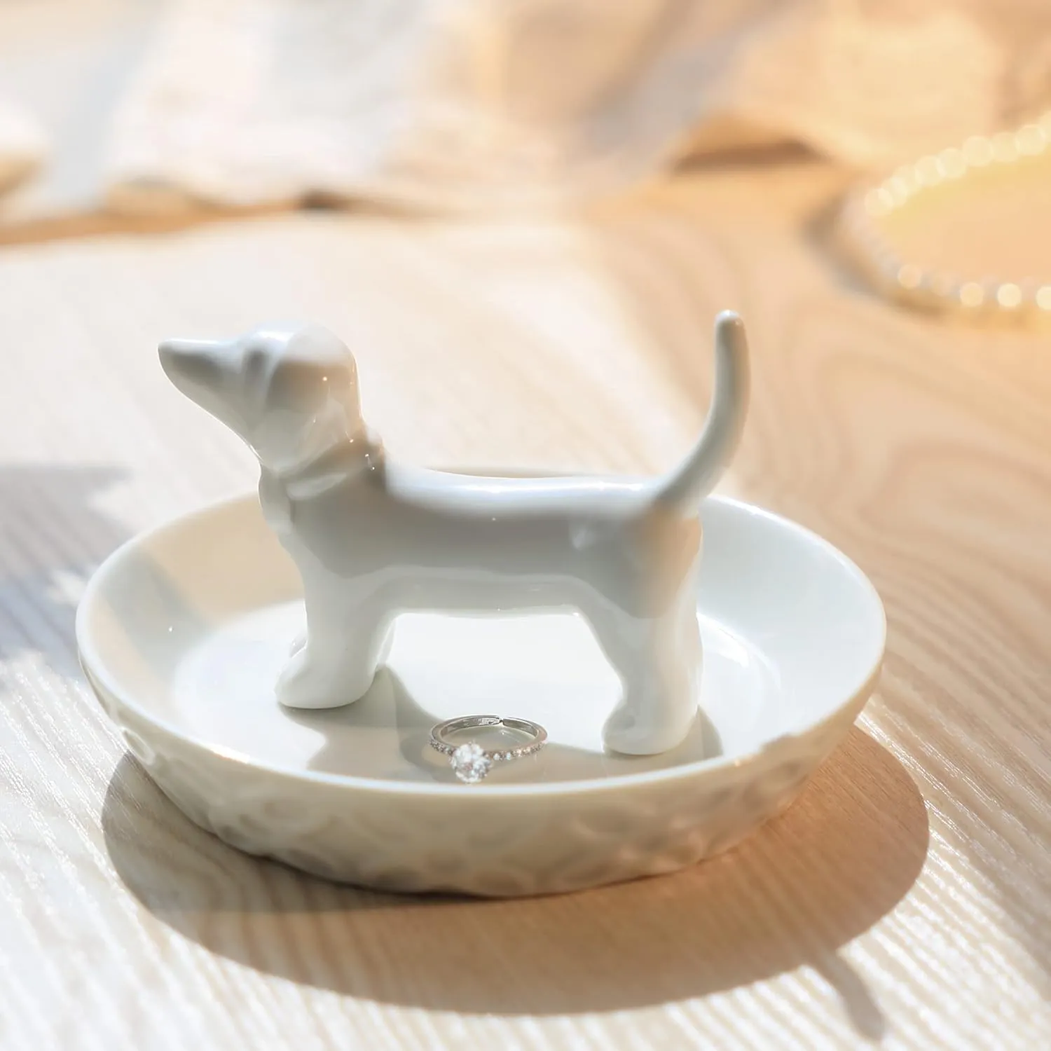 Dog Ring Holder,Ceramic White Jewelry Holder, Dog Gift for Women Birthday/Wedding/Graduation/Christmas/Valentines