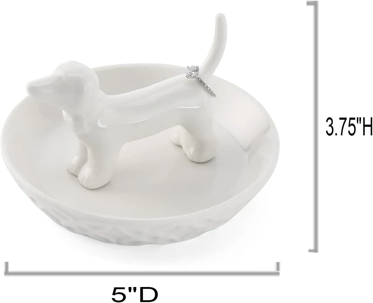 Dog Ring Holder,Ceramic White Jewelry Holder, Dog Gift for Women Birthday/Wedding/Graduation/Christmas/Valentines