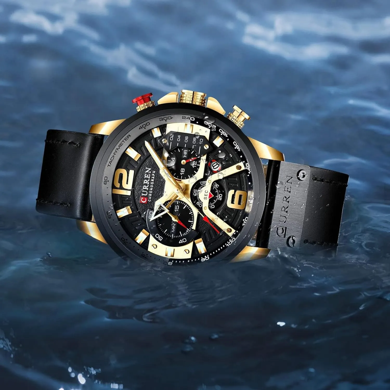FANMIS Mens Luxury Watches Business Chronograph Dress Waterproof Leather Strap Analog Quartz Wrist Watch