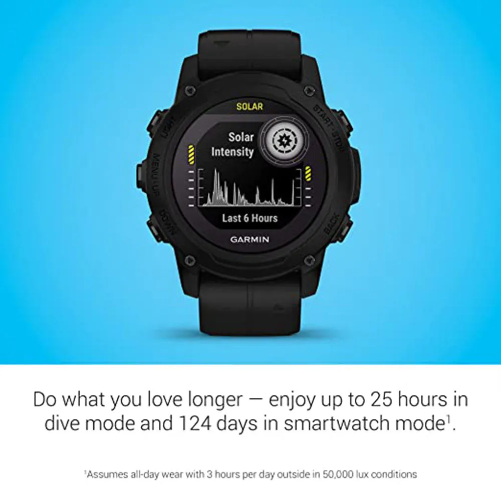 Garmin Descent G1 Solar Black Rugged Dive Computer with Solar Charging Capabilities Multiple Dive Modes Activity Tracking Smartwatch - 010-02604-02