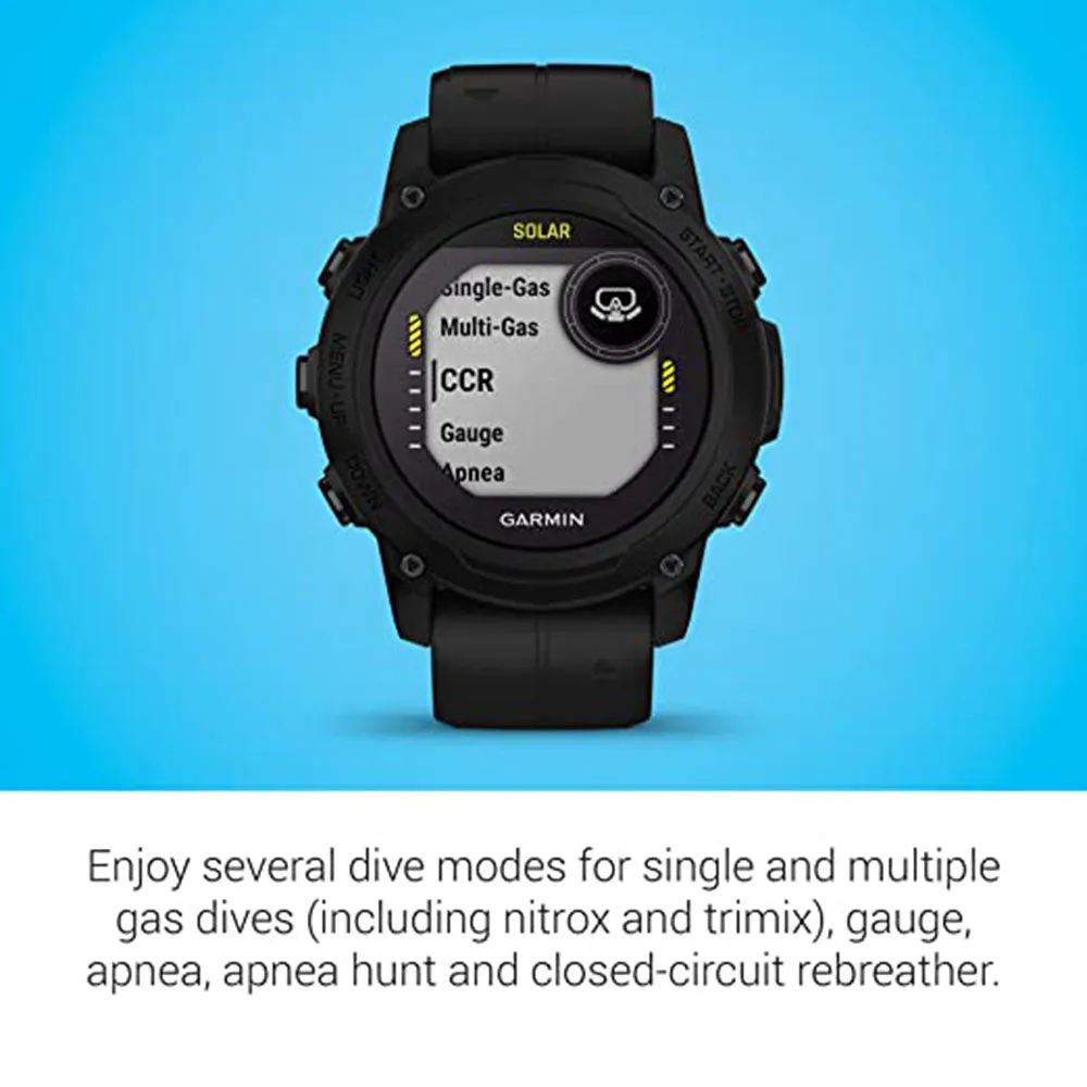 Garmin Descent G1 Solar Black Rugged Dive Computer with Solar Charging Capabilities Multiple Dive Modes Activity Tracking Smartwatch - 010-02604-02