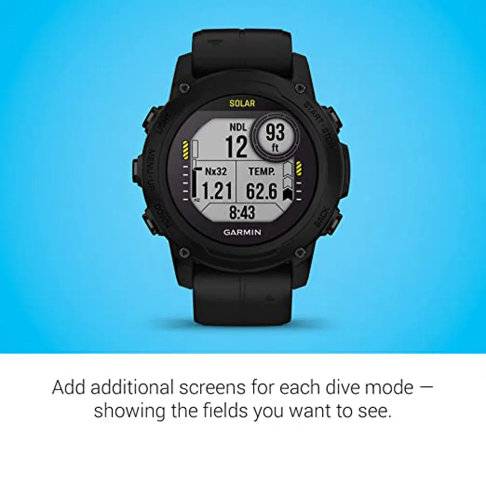 Garmin Descent G1 Solar Black Rugged Dive Computer with Solar Charging Capabilities Multiple Dive Modes Activity Tracking Smartwatch - 010-02604-02
