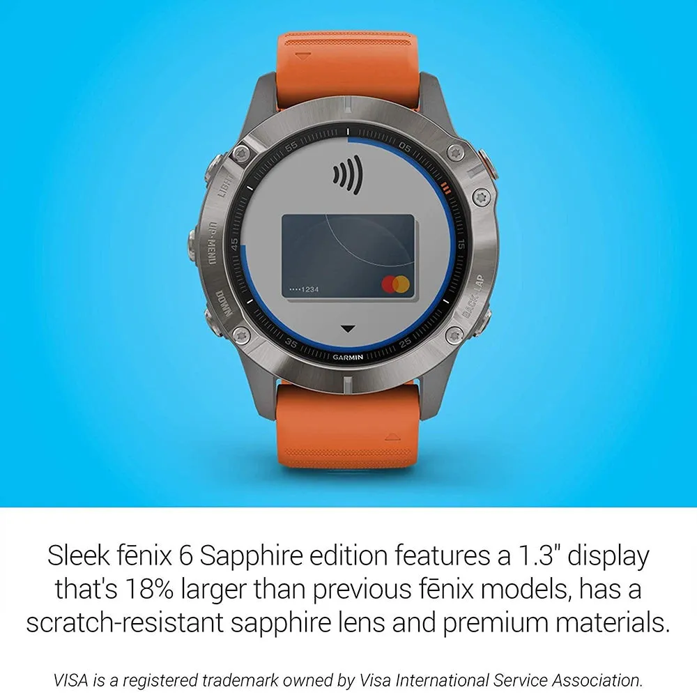 Garmin fenix 6 Sapphire Orange Silicone Band Black Digital Dial Multisport GPS Smart Watch - 010-02158-13