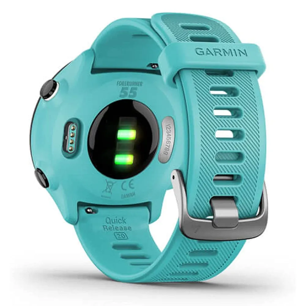 Garmin Forerunner 55 GPS Running with Daily Suggested Workouts Black Bezel Silicone Aqua Band Smart Watch - 010-02562-02