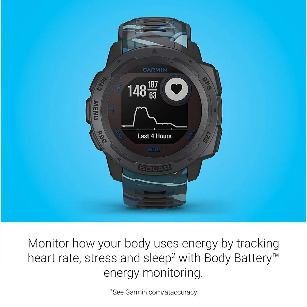 Garmin Instinct Surf Pipeline Silicone Band Digital Dial Solar GPS Smart Watch - 010-02293-17