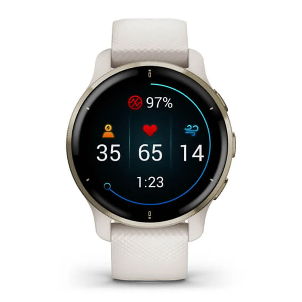 Garmin Venu 2 Plus Cream Gold Stainless Steel Bezel with Ivory Case and Silicone Band GPS Smart Watch - 010-02496-02