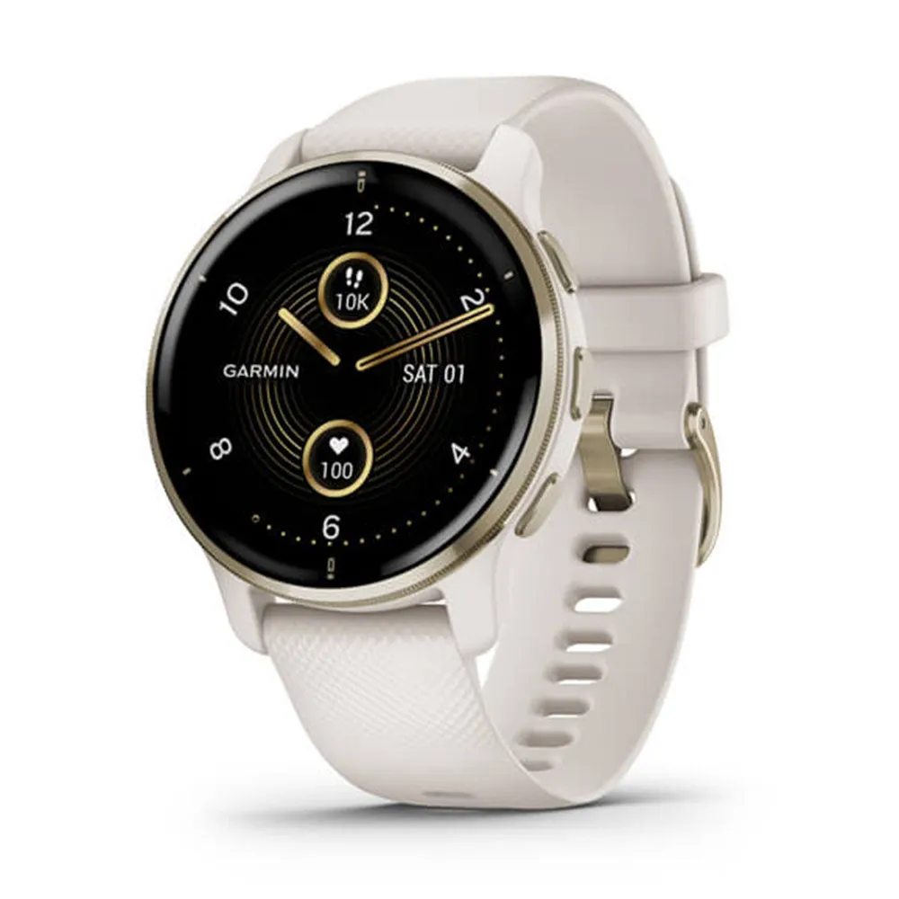 Garmin Venu 2 Plus Cream Gold Stainless Steel Bezel with Ivory Case and Silicone Band GPS Smart Watch - 010-02496-02