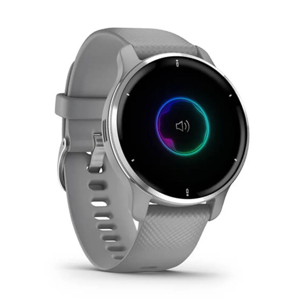 Garmin Venu 2 Plus Silver Stainless Steel Bezel with Powder Gray Case and Silicone Band GPS Smartwatch - 010-02496-00